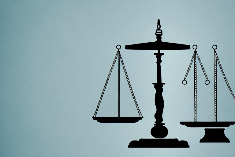 A symbolic balance scale where one side holds a gavel representing law and justice