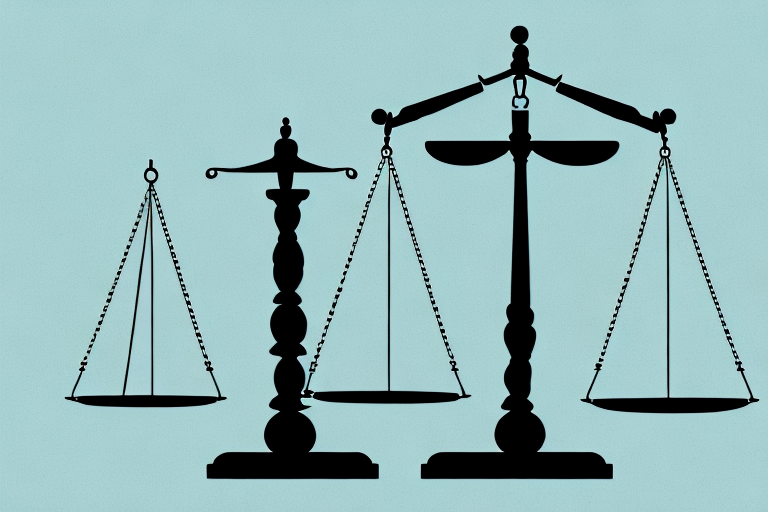 A balance scale with a briefcase on one side symbolizing the lawyer