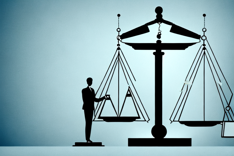 A balance scale where one side is weighted down by a briefcase (symbolizing the contingency lawyer) and the other side lightened by a stack of paperwork (symbolizing employment issues)