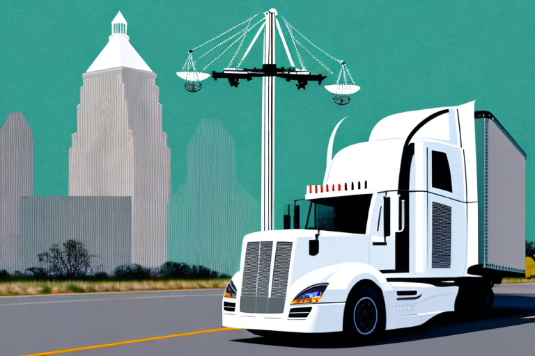 An 18 wheeler truck on a san antonio cityscape background