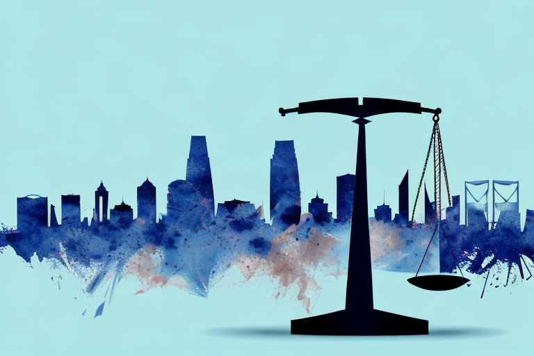 The iconic baltimore skyline with a balance scale