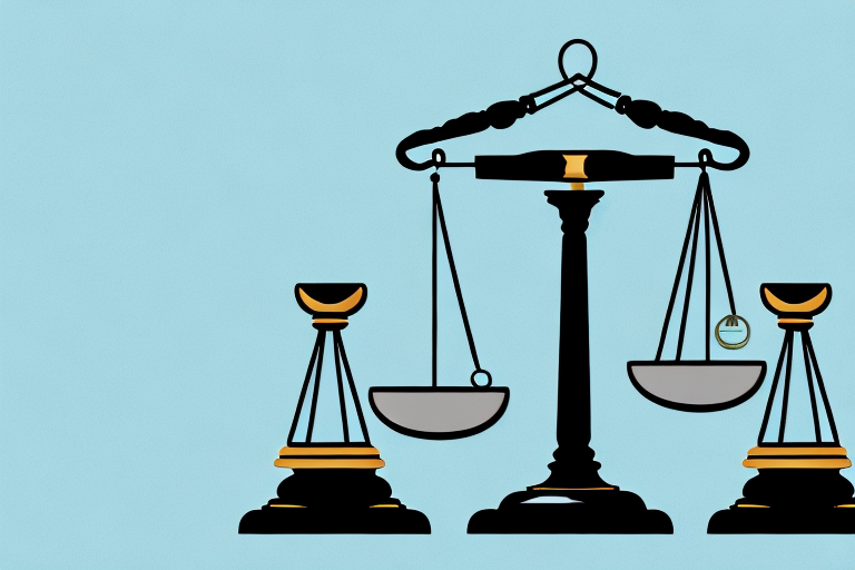 A balanced scale with a gavel on one side and a briefcase on the other