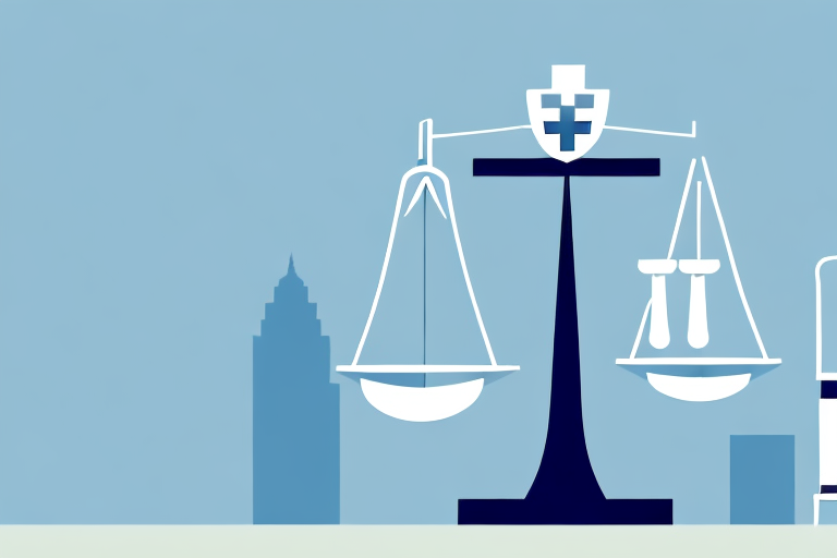 A balance scale with a nurse's cap on one side and a gavel on the other