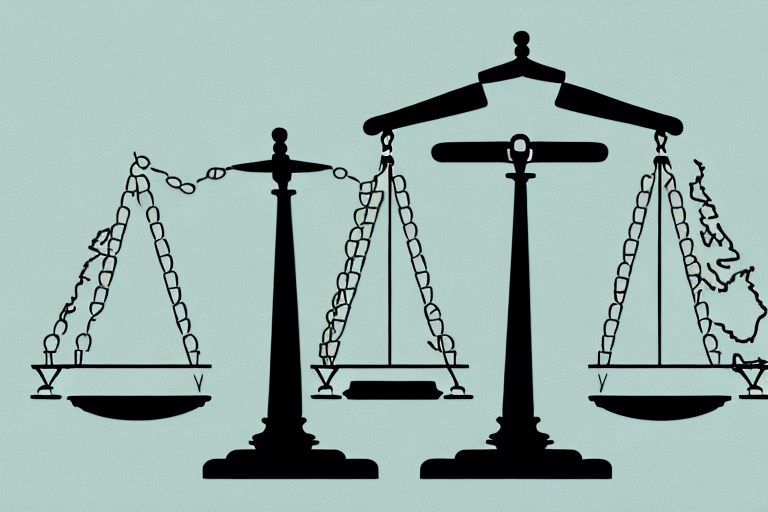 A balance scale where one side has a briefcase (symbolizing employment) and the other side has a gavel (symbolizing law)