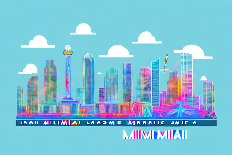 A vibrant miami skyline with iconic landmarks