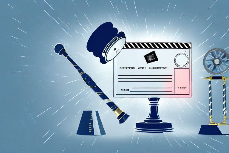 A spotlight shining on a gavel and a film reel