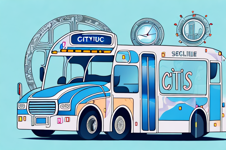 A city bus with visible safety features