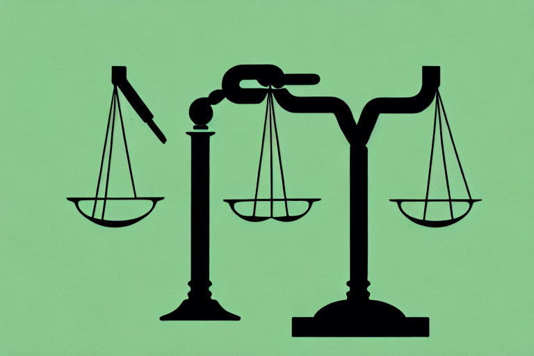 A balanced scale where one side holds a factory emitting smoke and the other side holds a lush green tree