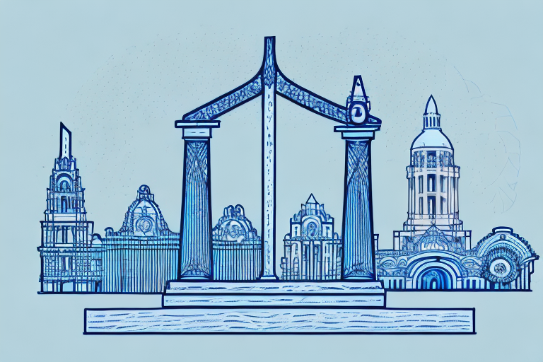 A balanced scale with a will on one side and iconic san diego landmarks