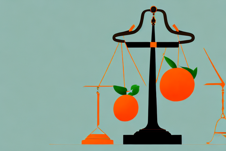 A symbolic balance scale with a will on one side and an orange tree (representing orange county) on the other