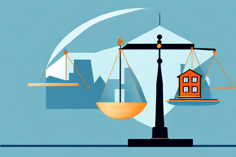 A symbolic balance scale with a will on one side and a house on the other