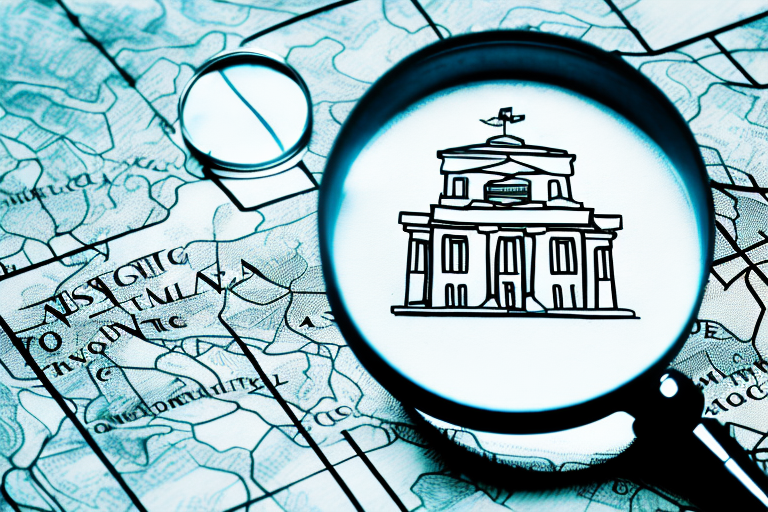 A magnifying glass hovering over a map