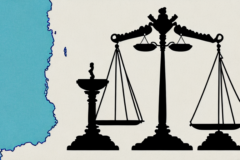 A balanced scale on top of a map of bakersfield