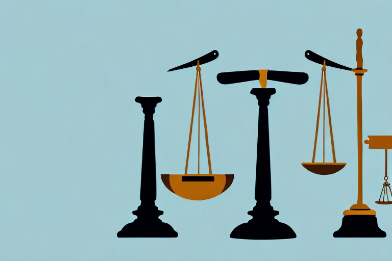 A balanced scale in a courtroom setting