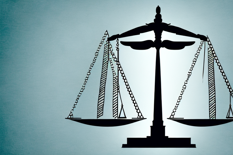 A balanced scale in front of a stylized skyline of omaha
