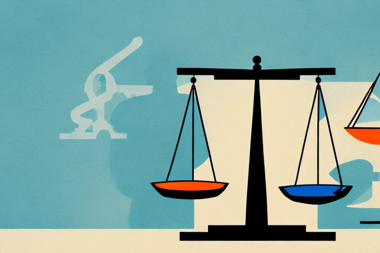 The orange county skyline with a balance scale symbolizing justice in the foreground