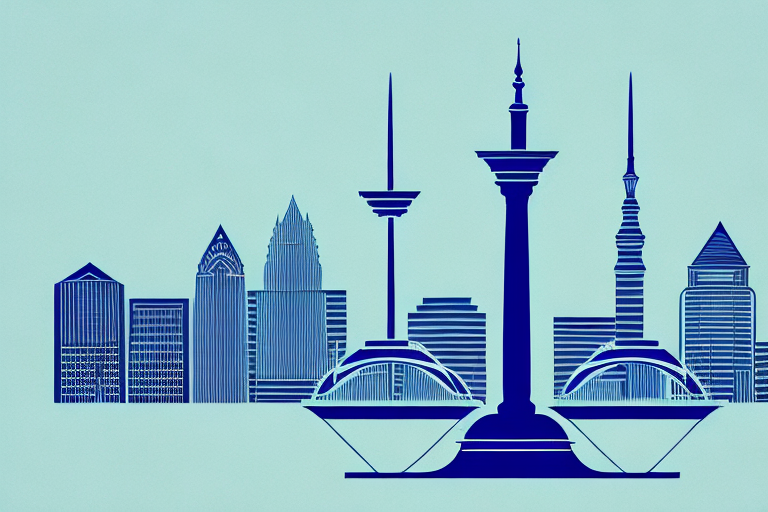 The indianapolis skyline with a symbolic balance scale integrated into the design