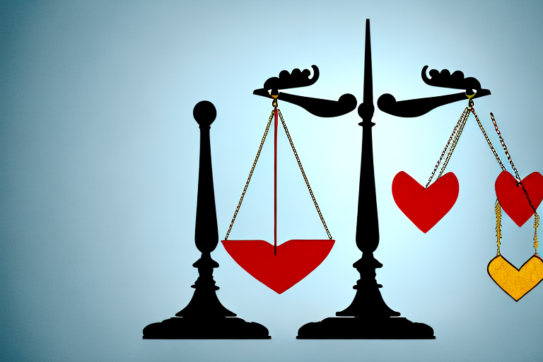 A balanced scale with different family law symbols