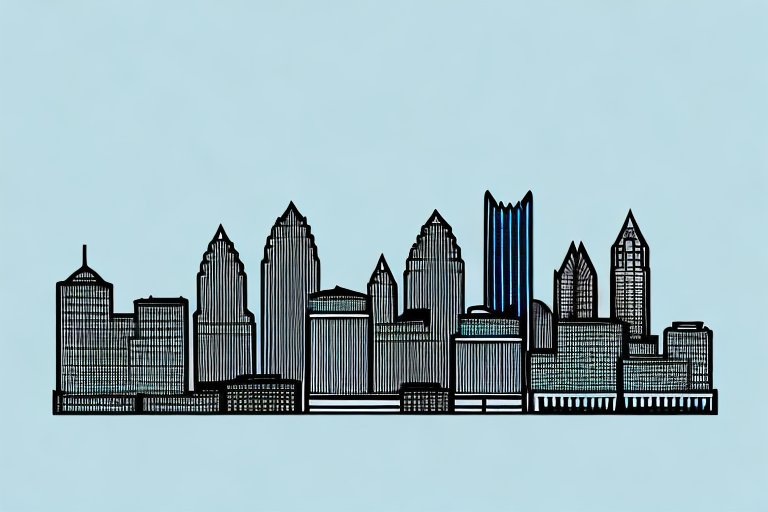 The pittsburgh skyline with a balance scale integrated into the design