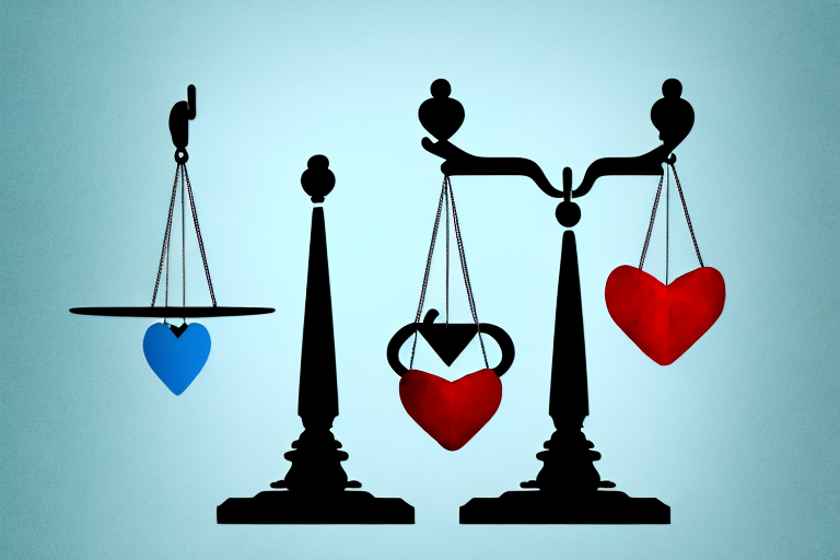 A balanced scale with a heart on one side and a home on the other