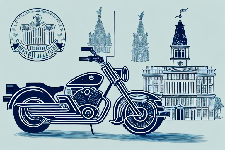 A motorcycle near a philadelphia landmark