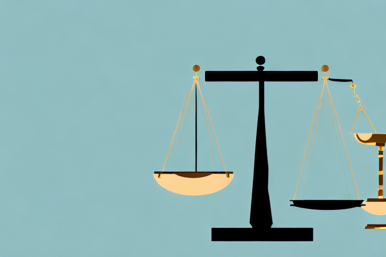 A balance scale where on one side there's a briefcase (symbolizing the lawyer) and on the other side there's a workplace setting