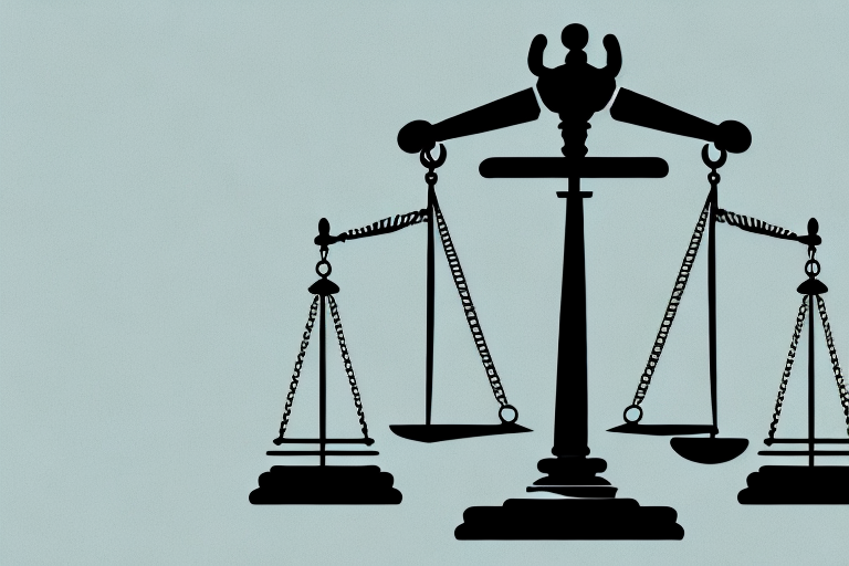 A symbolic balance scale where one side is weighted down with a gavel