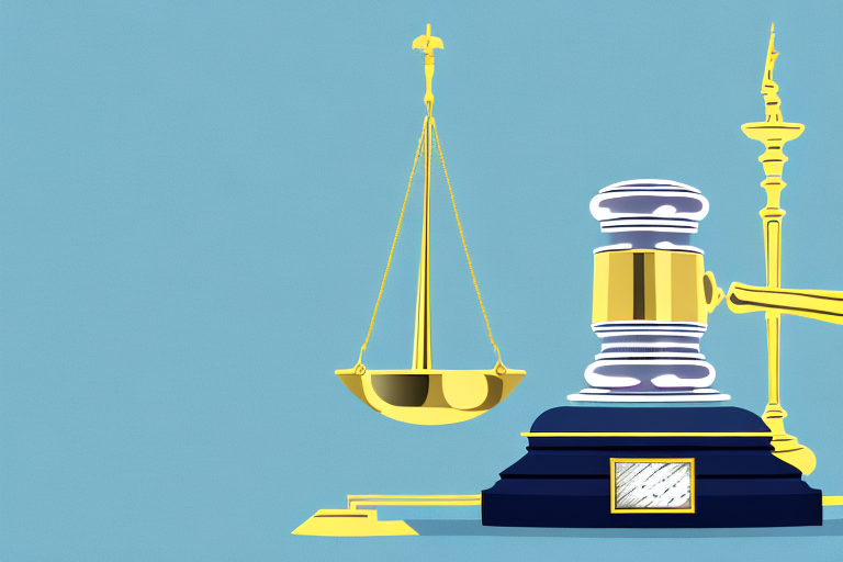 The san diego skyline with a gavel and a set of scales