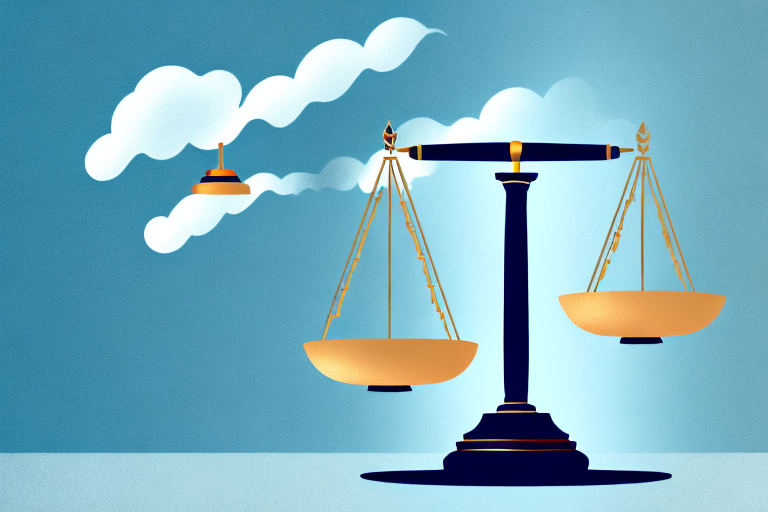 A balanced scale with a gavel on one side and a symbolic representation of harassment