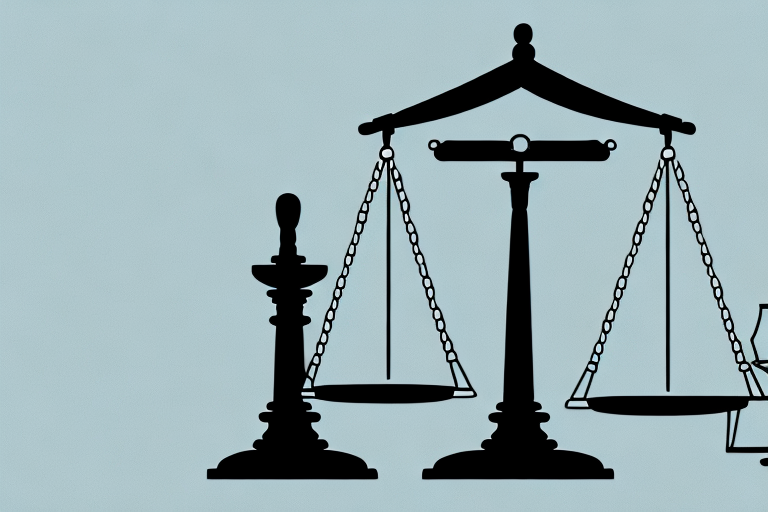A balance scale with a gavel on one side and a symbol of workplace (like a briefcase or office building) on the other
