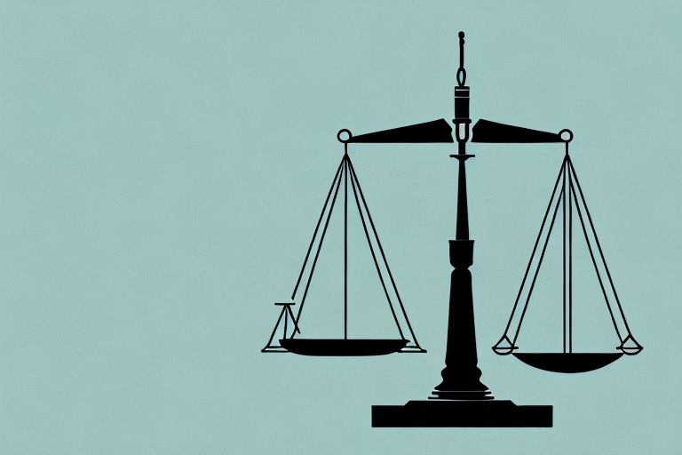 A symbolic balance scale where one side holds a feather (representing rights) and the other side holds a gavel (representing law)