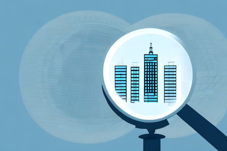 A magnifying glass hovering over a cityscape