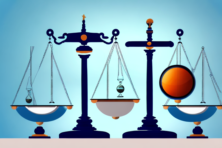 A balance scale with a globe on one side and a gavel on the other
