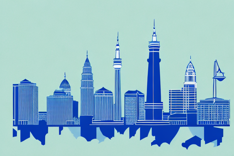 The indianapolis skyline with a balanced scale in the foreground