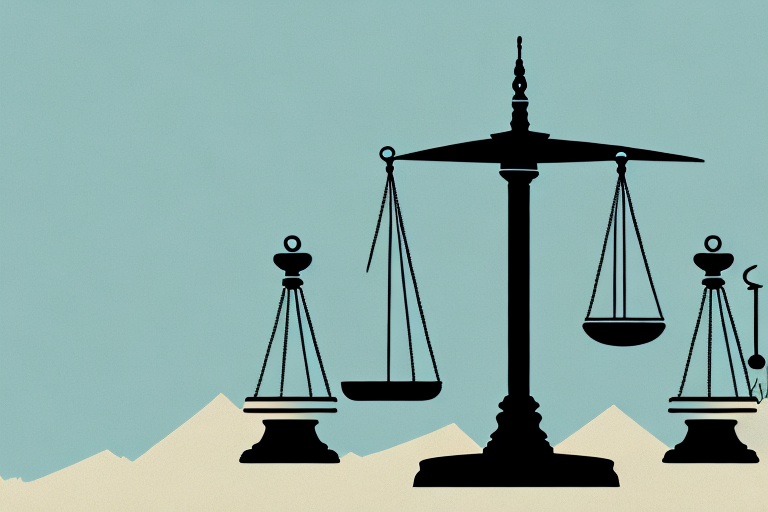A balanced scale with a gavel on one side and the el paso skyline on the other