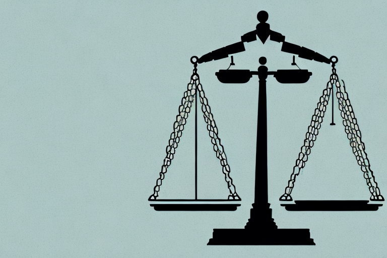 A symbolic balance scale where on one side there's a silhouette of fresno's notable landmarks and on the other side