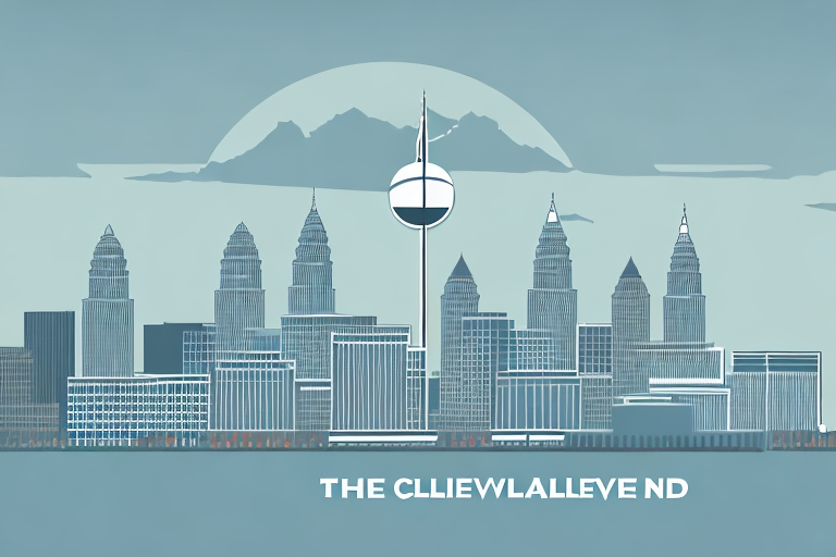 The cleveland skyline with a balanced scale