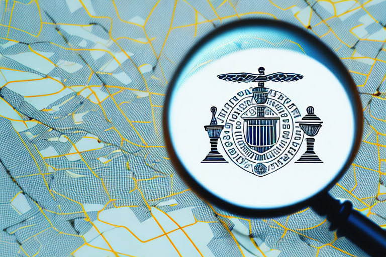 A magnifying glass hovering over a map of des moines