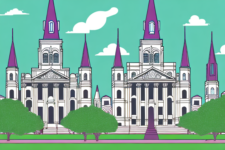 A classic new orleans landscape with a courthouse in the foreground