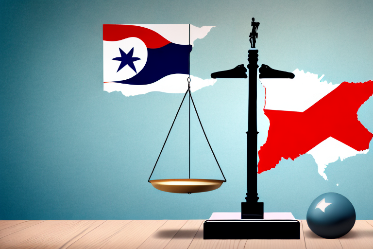 The state of texas with a balance scale symbolizing justice