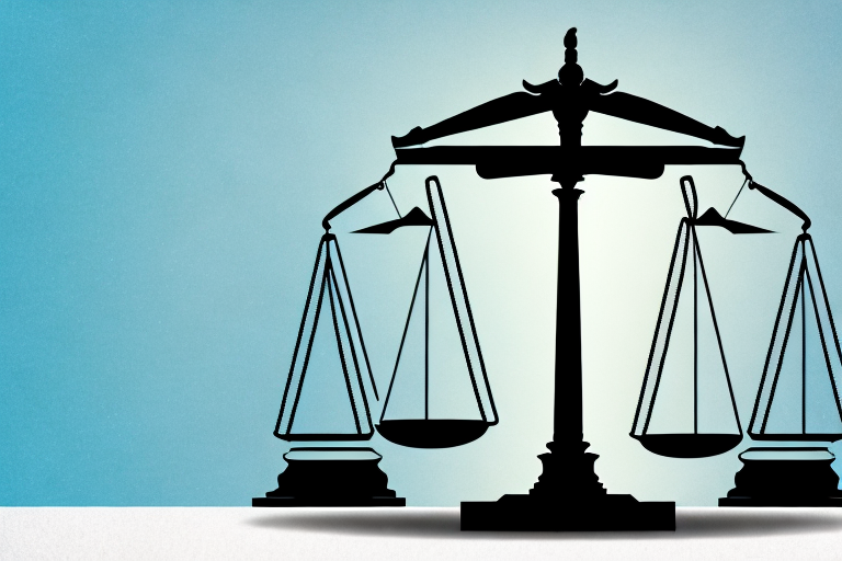 A symbolic balance scale with a gavel on one side and the greensboro