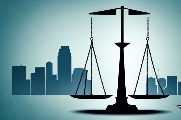 The sacramento skyline with a symbolic balance scale in the foreground