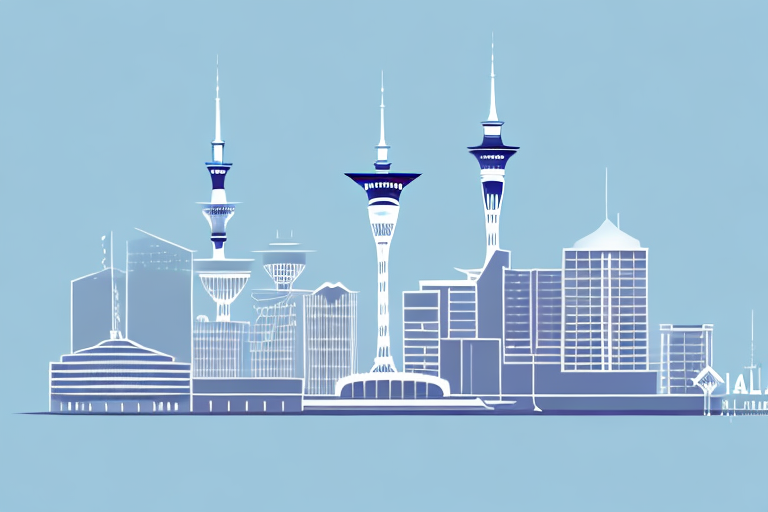 The auckland skyline with a balanced scale