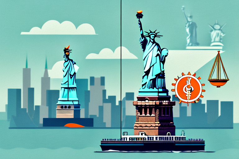The staten island ferry sailing towards the statue of liberty