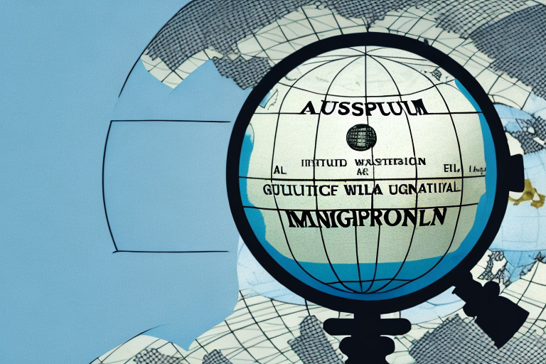 A globe with a magnifying glass over it