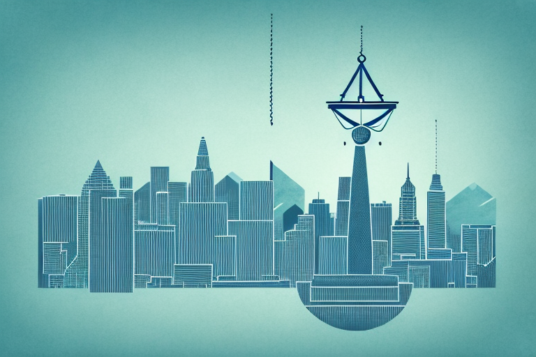 A symbolic scale of justice set against a backdrop of the african continent and a city skyline