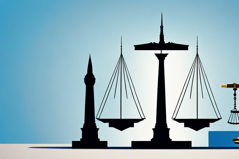 The indianapolis skyline with a balance scale in the foreground