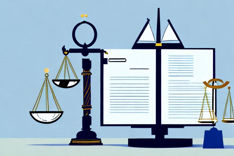 A balanced scale resting on a stack of legal documents