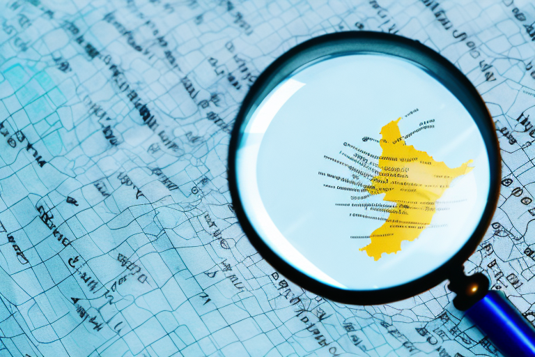 A magnifying glass hovering over a map of south korea