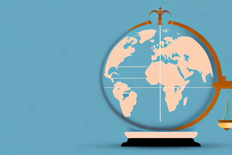 A balanced scale of justice placed on a globe